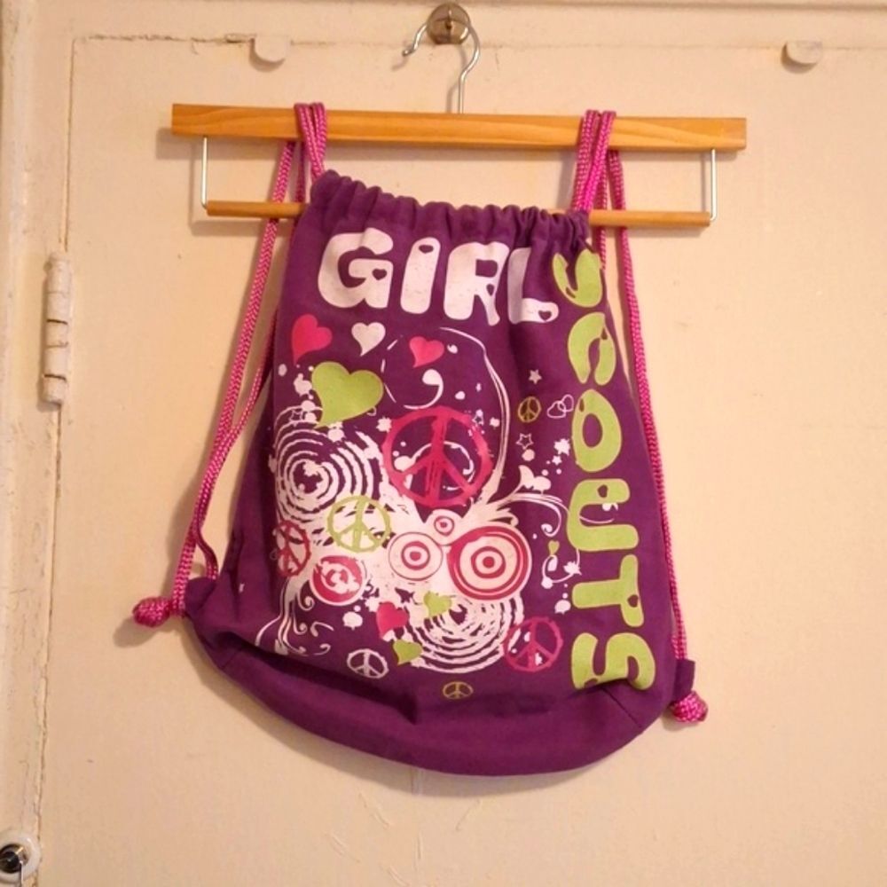 Purple Girl Scouts drawstring backpack bag